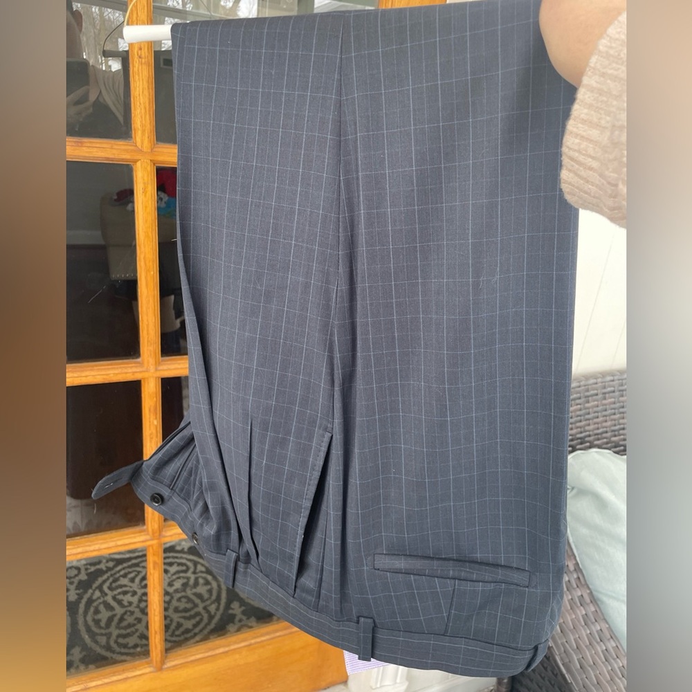 Aristo Eighteen Aberdeen Navy Blue Plaid Pant Double Pleated 35w 32in 100% Wool